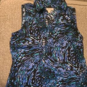 Sleeveless Blouse Blue Green Black Small Vneck Collar Dana Buchman